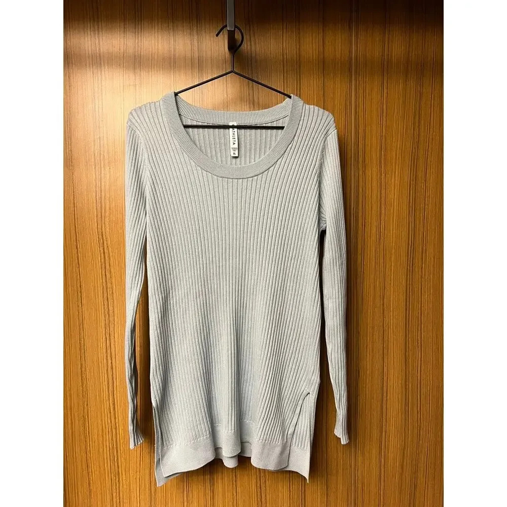 Athleta Women's XL Lincoln Park Blue Long Sleeve Tunic Ribbed Pullover Sweater - Picture 4 of 6